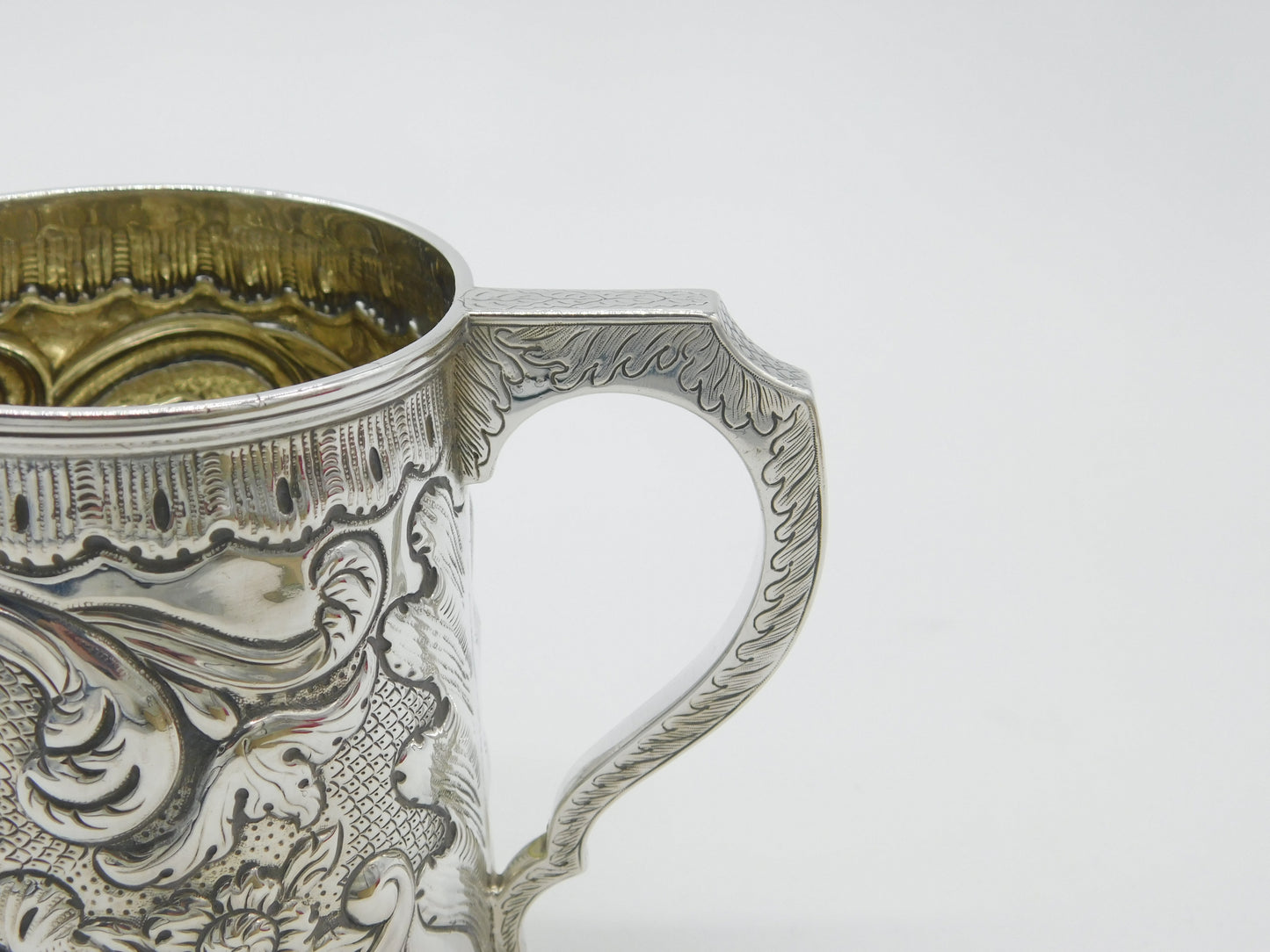 Georgian Sterling Silver Floral Repousse Tankard Mug Antique c1810 Inscribed