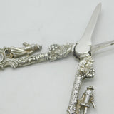 Sterling Silver Regency Couple & Floral Pattern Grape Scissors 1970 Vintage