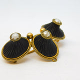 Grand Tour George IV Yellow Metal, Carved Lava, Pearl Brooch Antique c1830