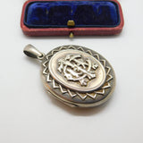 Victorian Sterling Silver Monogram Mourning Locket Pendant Antique c1860