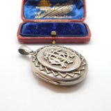 Victorian Sterling Silver Monogram Mourning Locket Pendant Antique c1860