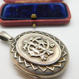 Victorian Sterling Silver Monogram Mourning Locket Pendant Antique c1860