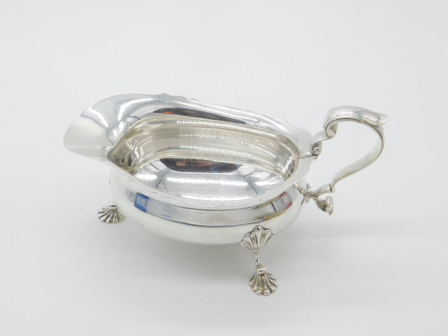 Large Sterling Silver Scrolled Feel Sauce Boat Antique 1932 Birmingham Art Deco