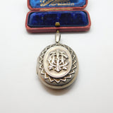 Victorian Sterling Silver Monogram Mourning Locket Pendant Antique c1860