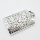 Anglo-Indian Style Sterling Silver Large Floral Pattern Hip Flask Vintage c1960