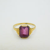 9ct Yellow Gold & Emerald Cut Amethyst Dress Ring Vintage 1960 Birmingham