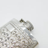Anglo-Indian Style Sterling Silver Large Floral Pattern Hip Flask Vintage c1960