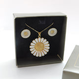 Georg Jensen Sterling Silver Enamel Daisy Necklace Earrings Suite Boxed Vintage
