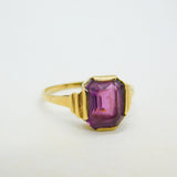 9ct Yellow Gold & Emerald Cut Amethyst Dress Ring Vintage 1960 Birmingham