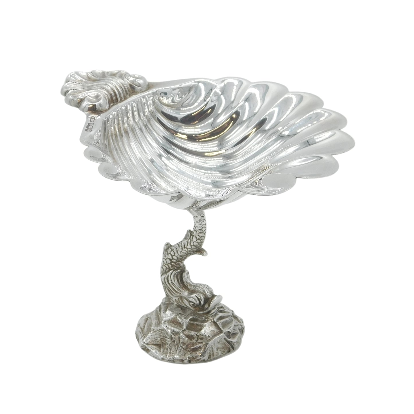 Cast Sterling Silver Dolphin & Shell Pattern Butter or Soap Dish Vintage 1987 Mappin & Webb