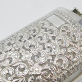 Anglo-Indian Style Sterling Silver Large Floral Pattern Hip Flask Vintage c1960