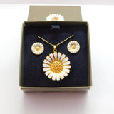 Georg Jensen Sterling Silver Enamel Daisy Necklace Earrings Suite Boxed Vintage