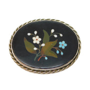 19th Century Sterling Silver Pietra Dura Floral Mosaic Brooch Antique c1860