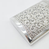 Anglo-Indian Style Sterling Silver Large Floral Pattern Hip Flask Vintage c1960