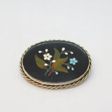 19th Century Sterling Silver Pietra Dura Floral Mosaic Brooch Antique c1860