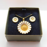 Georg Jensen Sterling Silver Enamel Daisy Necklace Earrings Suite Boxed Vintage