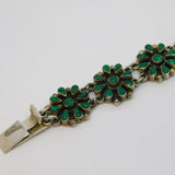 Taxco Mexican Sterling Silver & Malachite Set Floral Dress Bracelet Vintage