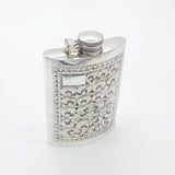 Anglo-Indian Style Sterling Silver Large Floral Pattern Hip Flask Vintage c1960