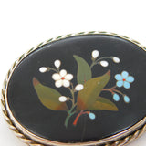 19th Century Sterling Silver Pietra Dura Floral Mosaic Brooch Antique c1860