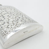 Anglo-Indian Style Sterling Silver Large Floral Pattern Hip Flask Vintage c1960