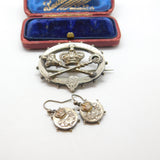 Queen Victoria Sterling Silver Golden Jubilee Brooch Earring Set Antique 1887