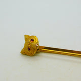Edwardian 9ct Gold & Ruby Set Fox Mask Hunting Stock Pin Brooch Antique c1910