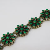Taxco Mexican Sterling Silver & Malachite Set Floral Dress Bracelet Vintage