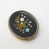 19th Century Sterling Silver Pietra Dura Floral Mosaic Brooch Antique c1860