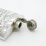 Anglo-Indian Style Sterling Silver Large Floral Pattern Hip Flask Vintage c1960