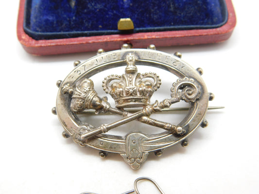 Queen Victoria Sterling Silver Golden Jubilee Brooch Earring Set Antique 1887