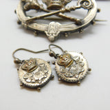 Queen Victoria Sterling Silver Golden Jubilee Brooch Earring Set Antique 1887