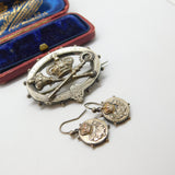 Queen Victoria Sterling Silver Golden Jubilee Brooch Earring Set Antique 1887