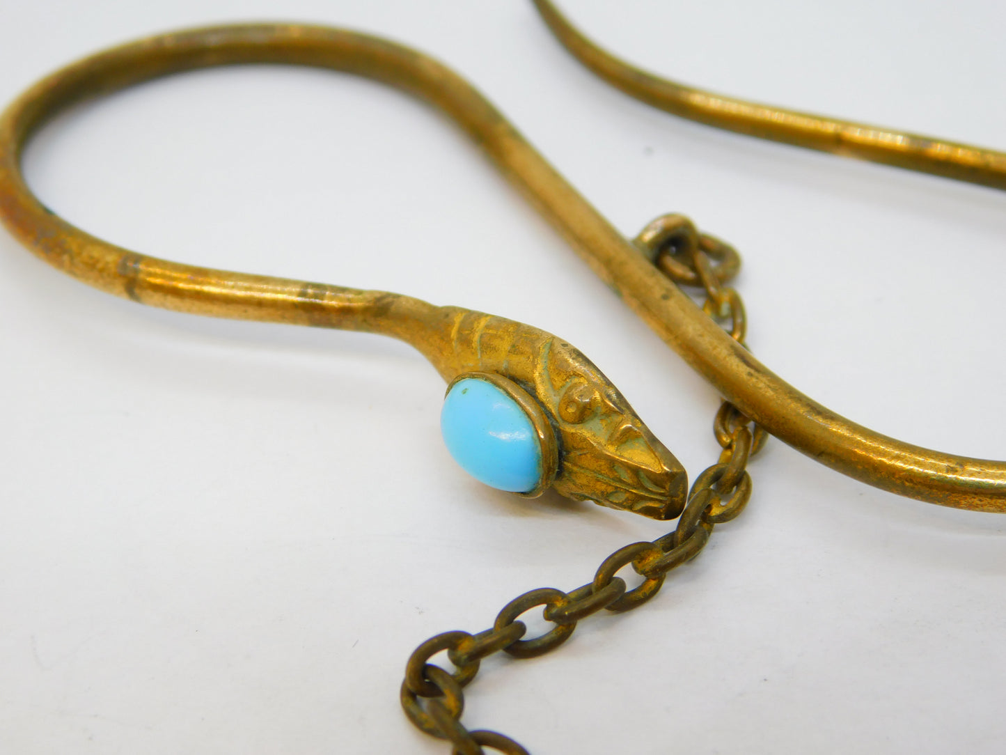 19th Century Gilt Metal Turquoise Set Snake Sewing Skirt Lifter Antique c1860