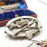 Queen Victoria Sterling Silver Golden Jubilee Brooch Earring Set Antique 1887