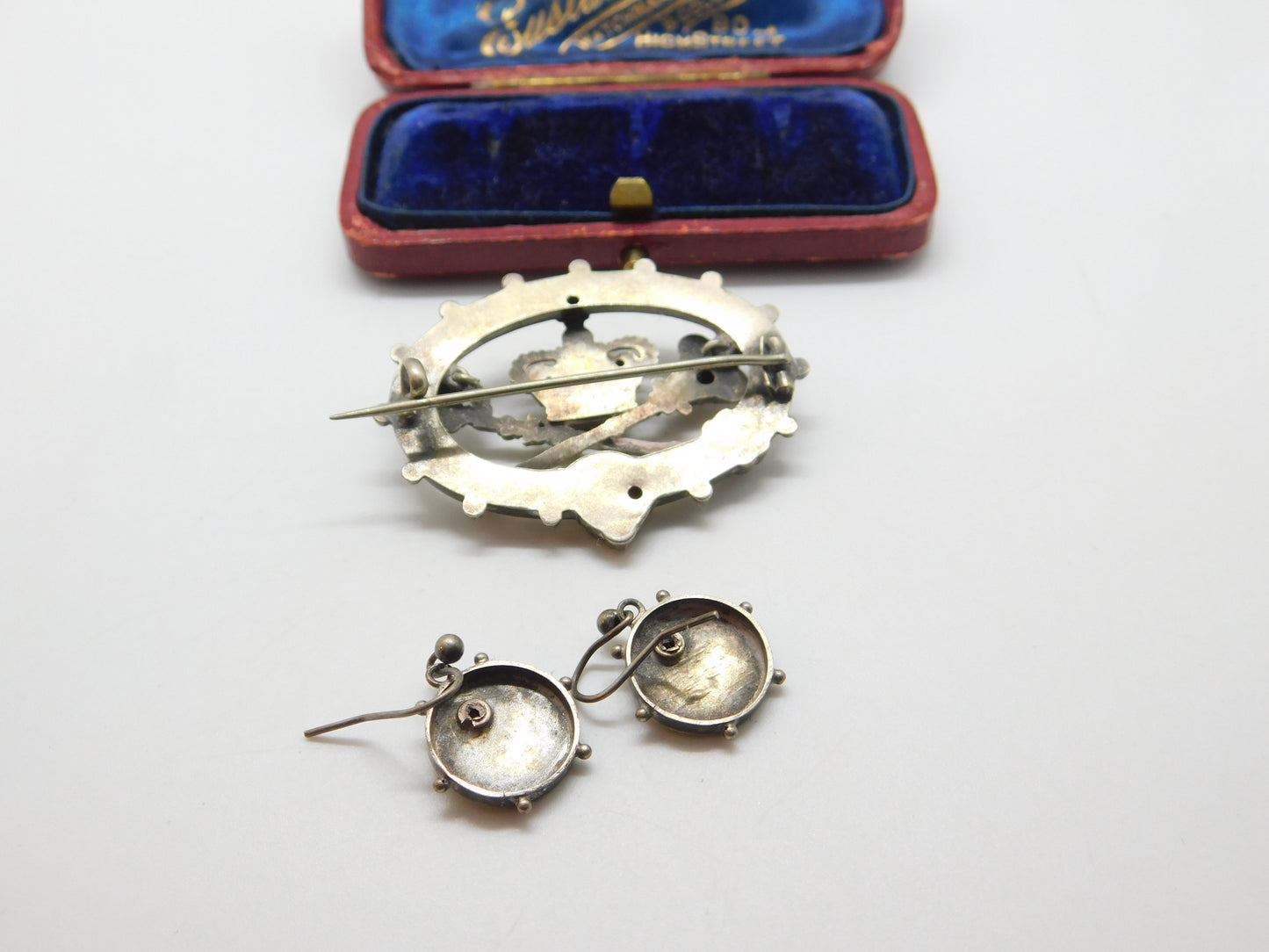 Queen Victoria Sterling Silver Golden Jubilee Brooch Earring Set Antique 1887