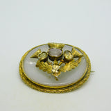 Victorian Sterling Silver Gilt & Chalcedony Scottish Sweetheart Brooch Antique c1880