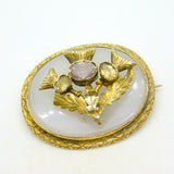 Victorian Sterling Silver Gilt & Chalcedony Scottish Sweetheart Brooch Antique c1880