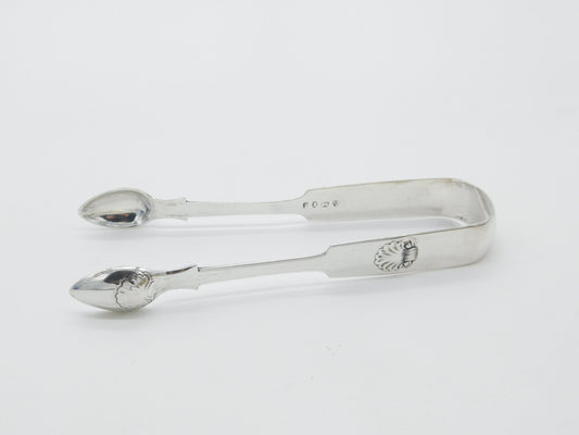 Newcastle Assay Georgian Sterling Silver Scallop Pattern Sugar Tongs 1805