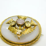 Victorian Sterling Silver Gilt & Chalcedony Scottish Sweetheart Brooch Antique c1880