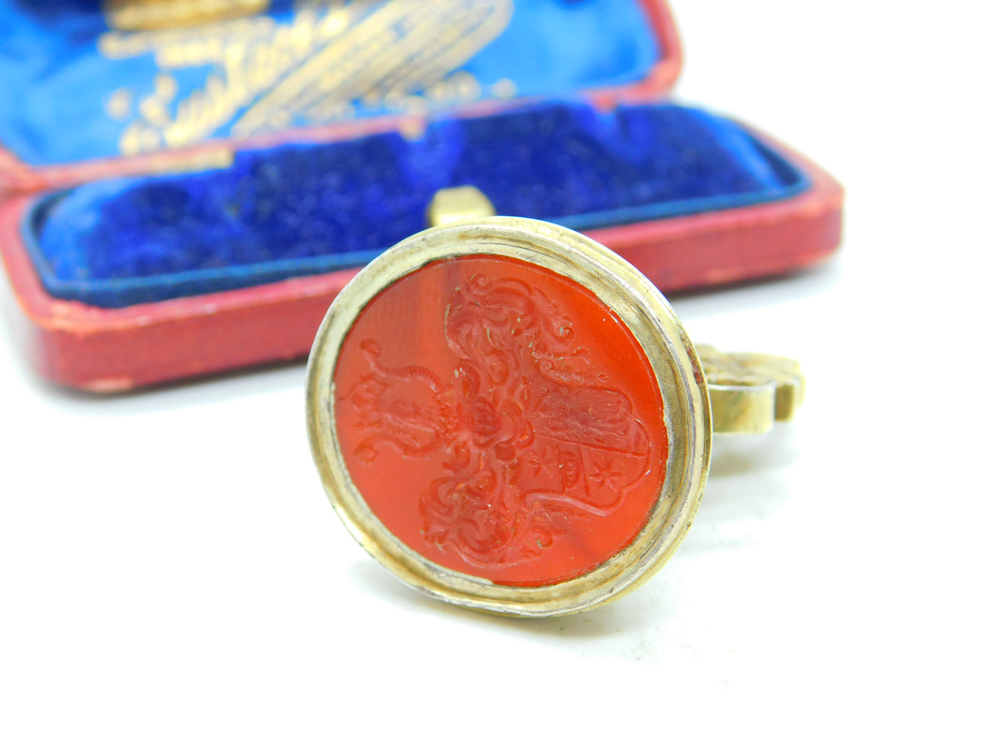 Intaglio Family Crest Heraldry Carnelian Seal Fob Pendant Antique Georgian c1820