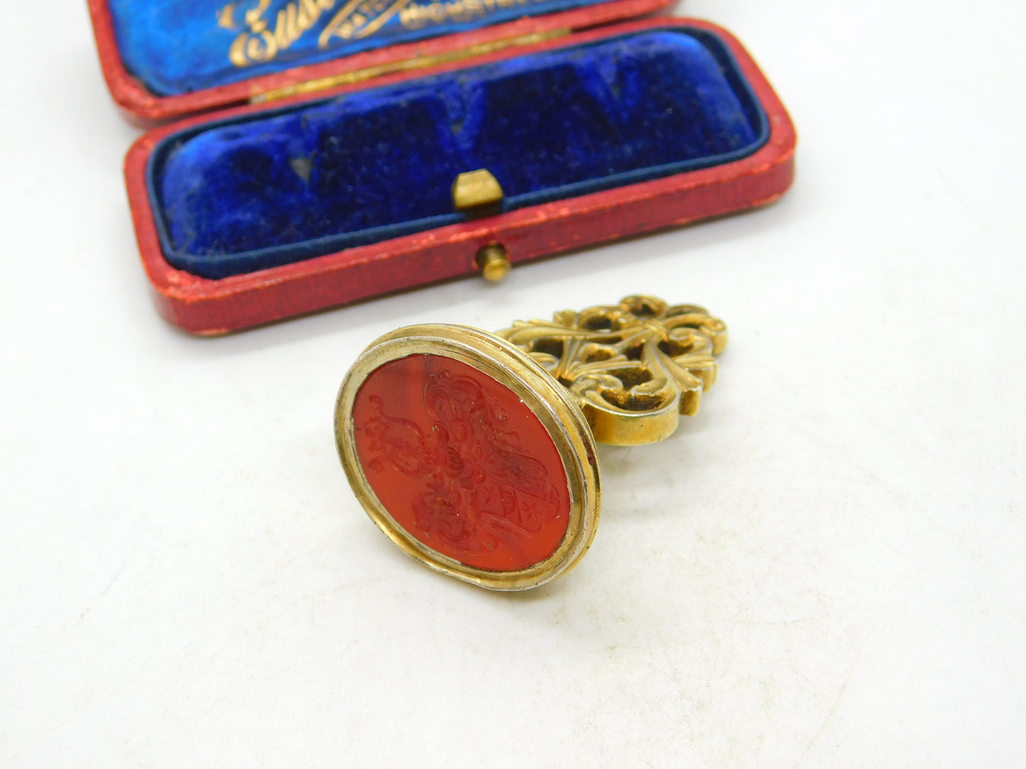 Intaglio Family Crest Heraldry Carnelian Seal Fob Pendant Antique Georgian c1820