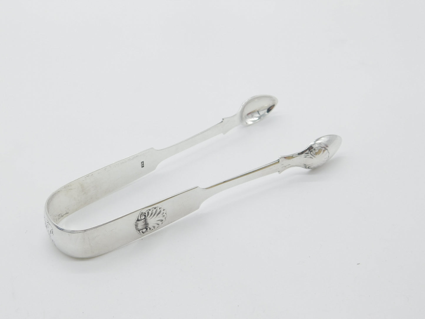 Newcastle Assay Georgian Sterling Silver Scallop Pattern Sugar Tongs 1805