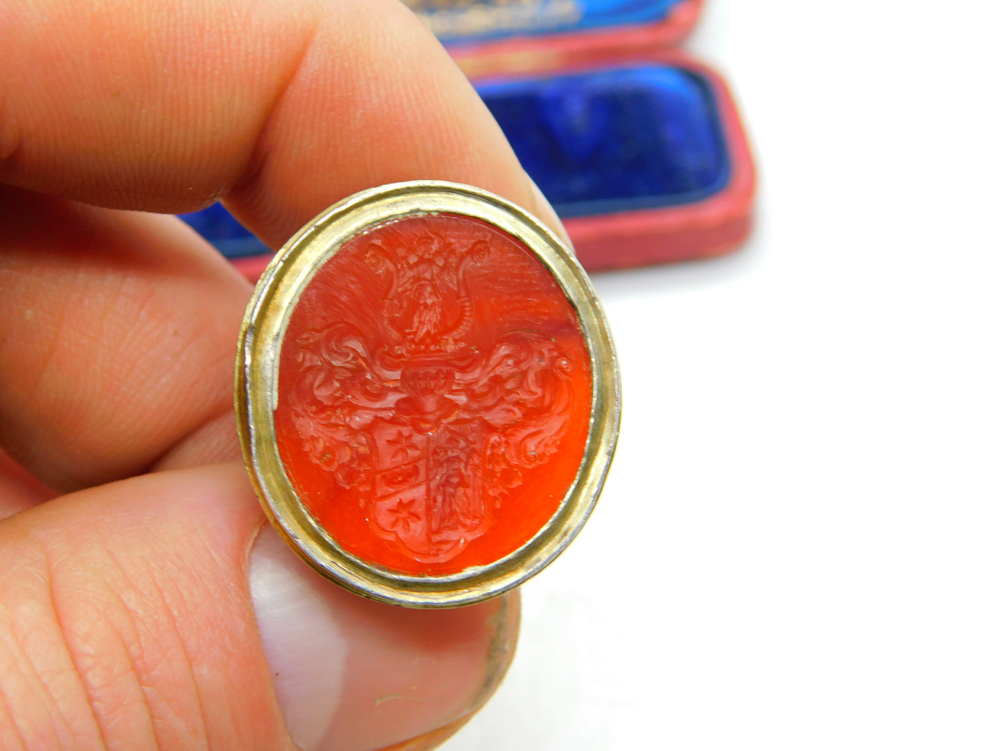 Intaglio Family Crest Heraldry Carnelian Seal Fob Pendant Antique Georgian c1820