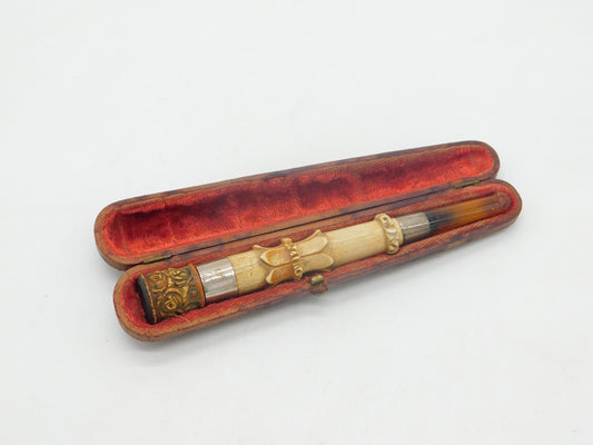 Boxed Victorian Sterling Silver, Amber & Meerschaum Cheroot Holder Antique