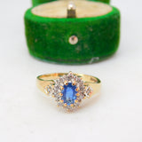 9ct Yellow Gold, 0.5ct Sapphire & Diamond Engagement Ring Vintage 1993 London