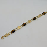 9ct Yellow Gold Cabochon Tiger's Eye Chinese Character Bracelet Vintage c1970