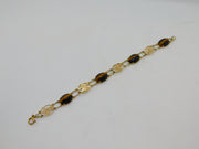 9ct Yellow Gold Cabochon Tiger's Eye Chinese Character Bracelet Vintage c1970