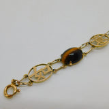 9ct Yellow Gold Cabochon Tiger's Eye Chinese Character Bracelet Vintage c1970