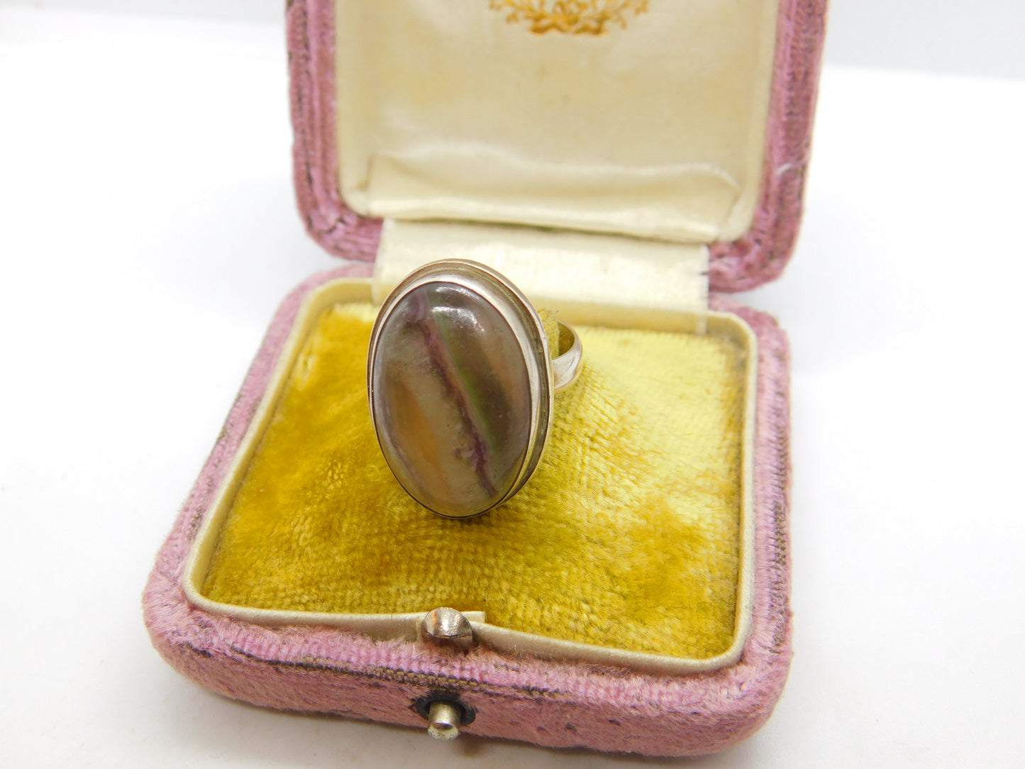 Sterling Silver Large Cabochon Derbyshire Blue John Signet Ring c1930 Antique