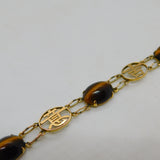 9ct Yellow Gold Cabochon Tiger's Eye Chinese Character Bracelet Vintage c1970